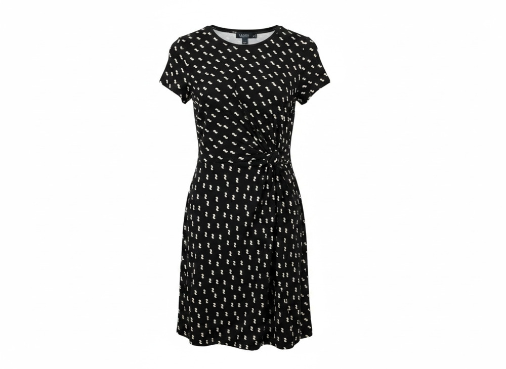 Lauren Ralph Lauren Geo-Printed Crewneck Faux-Wrap Dress Office Party Retro